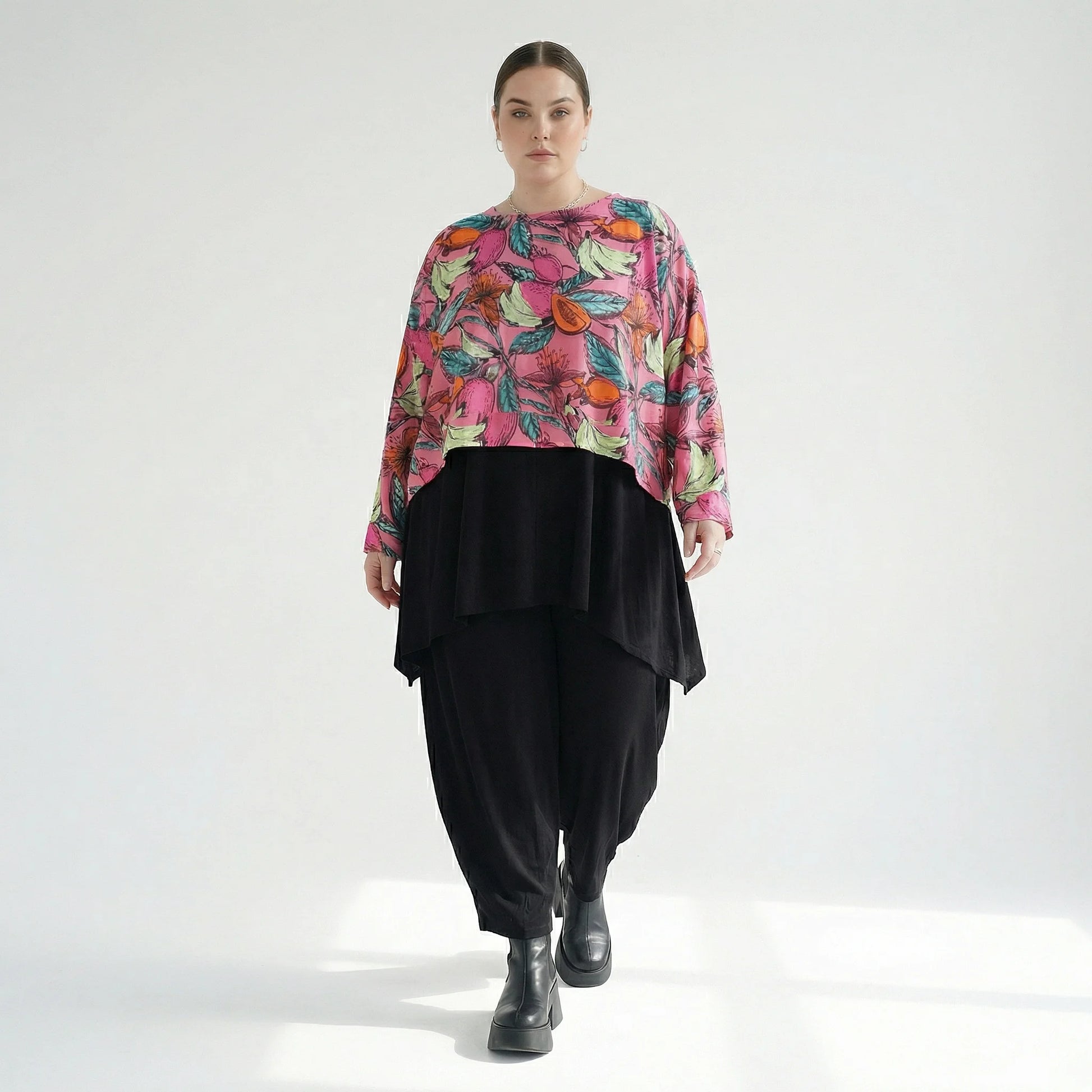  AKH Fashion Überwurf in kastiger Form, aus Baumwolle, 1507.07011, Rosa/Multi, Blumen