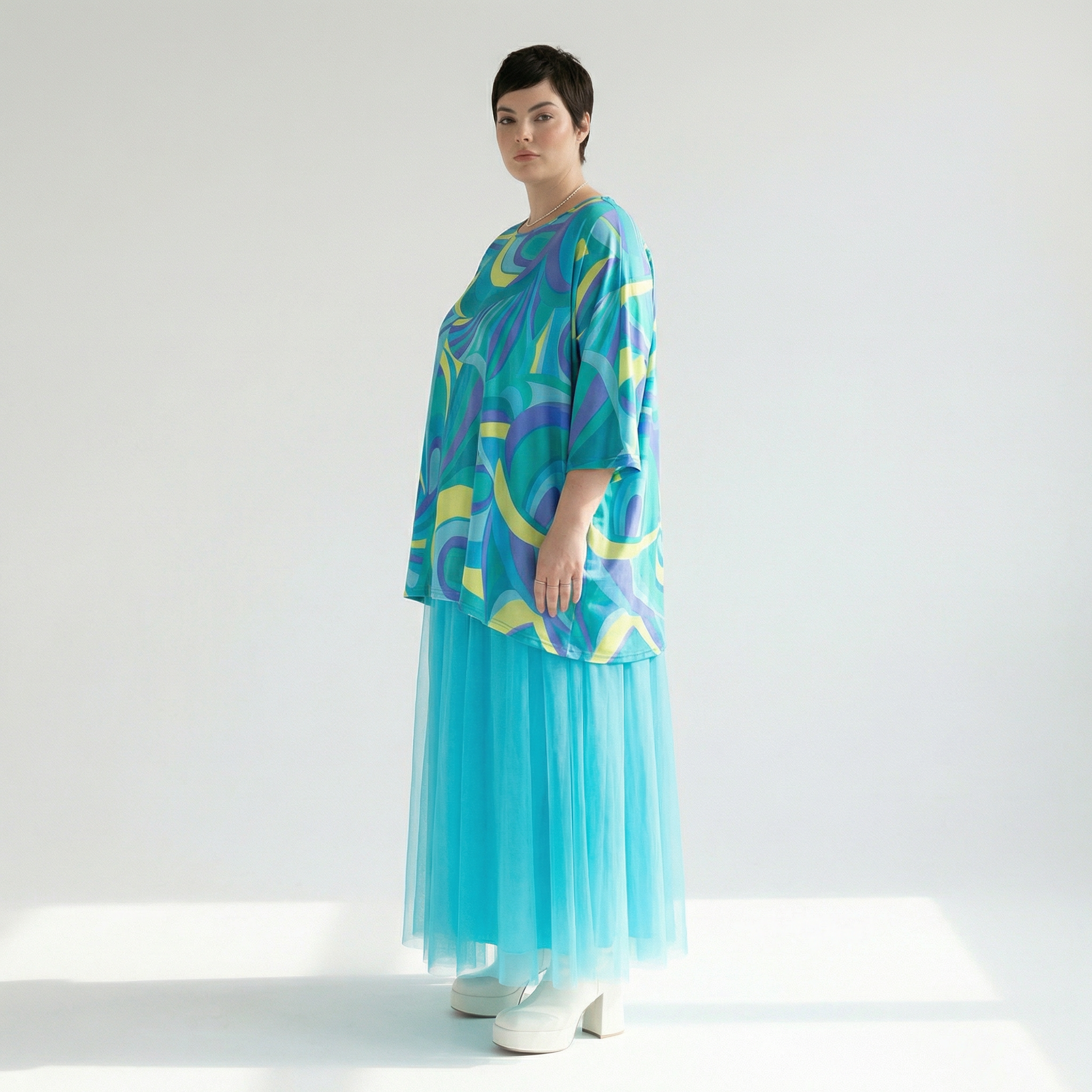  A-Form Bigshirt von AKH Fashion aus Baumwolle, 1508.00593, Grün/Multi, Abstrakt, Ausgefallen