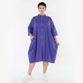 Fließend leichte Ballon Bluse im Lagenlook aus feiner Baumwollmischung mit Stehkragen, Lila