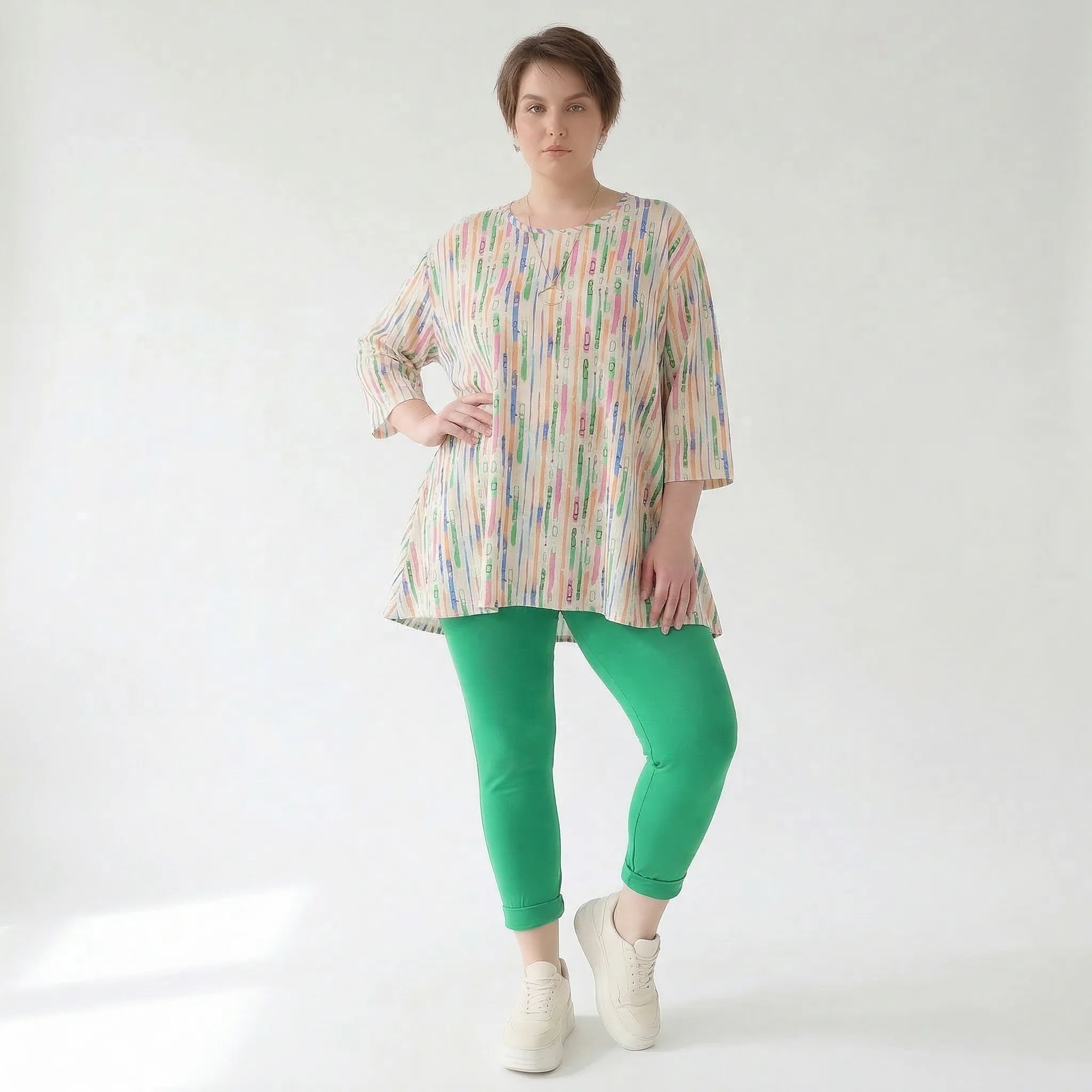 Ausgefallenes Glockenshirt aus feinem Jersey im zeitlosen Lagenlook mit weichem Stretch, Ecru/Fuchsia/Multi