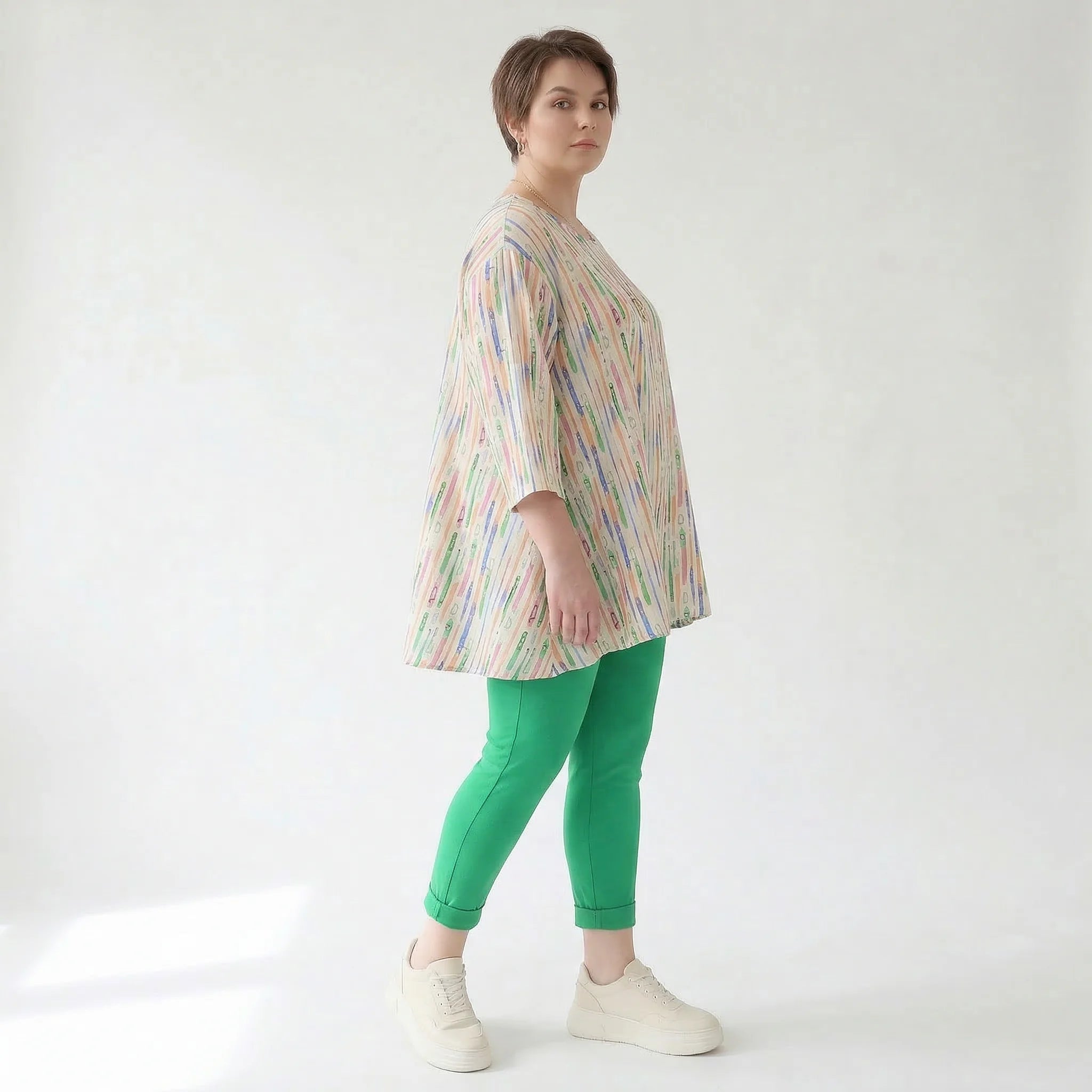 Ausgefallenes Glockenshirt aus feinem Jersey im zeitlosen Lagenlook mit weichem Stretch, Ecru/Fuchsia/Multi