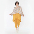 Ausgefallener Lagenlook Überwurf aus feinem Jersey mit weichem Stretch und Pinselstrichmuster, Ecru/Rosa/Multi