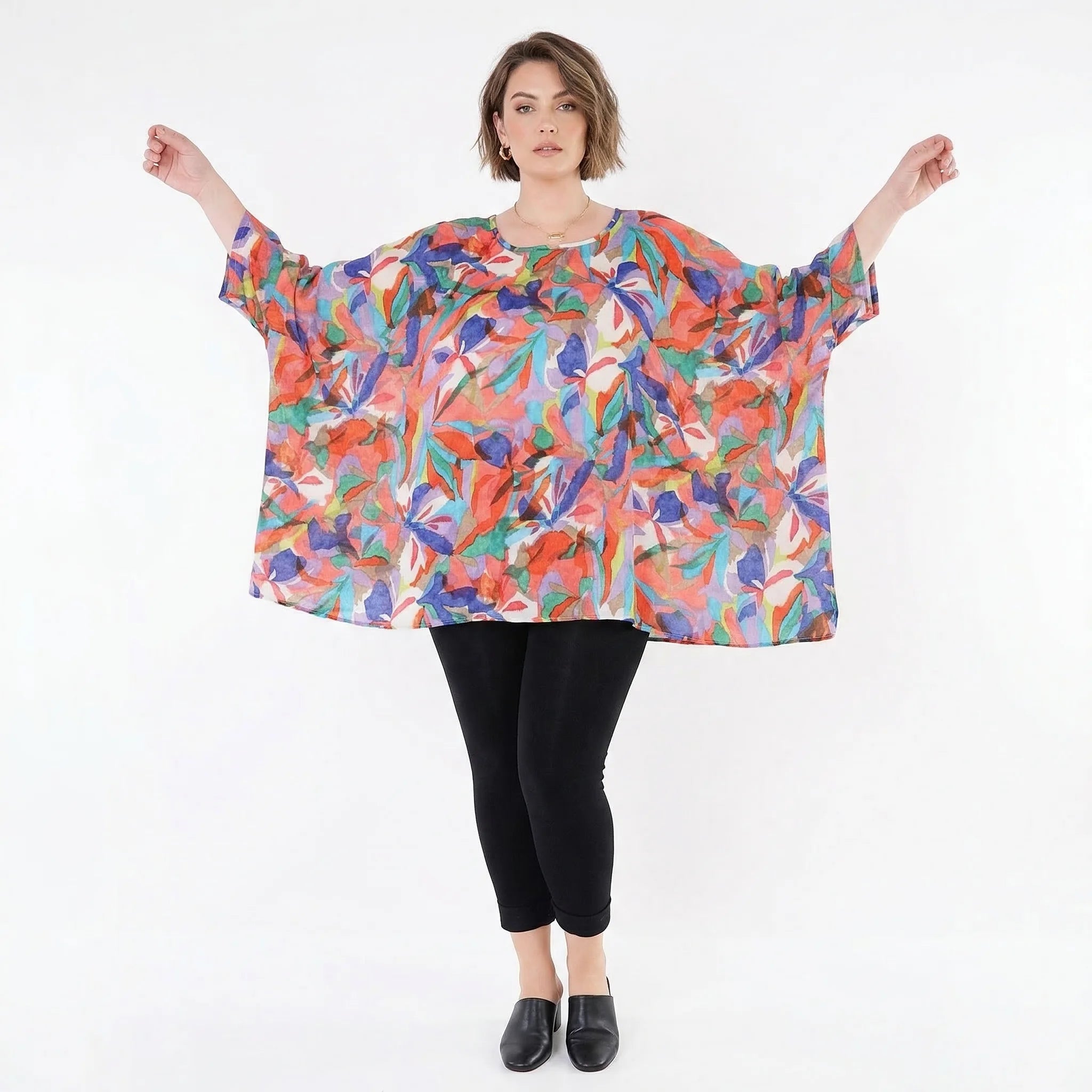 Ausgefallenes Oversize Lagenlook Big Shirt in A-Form mit glattem, weich fließendem Stoff, Mehrfarbig