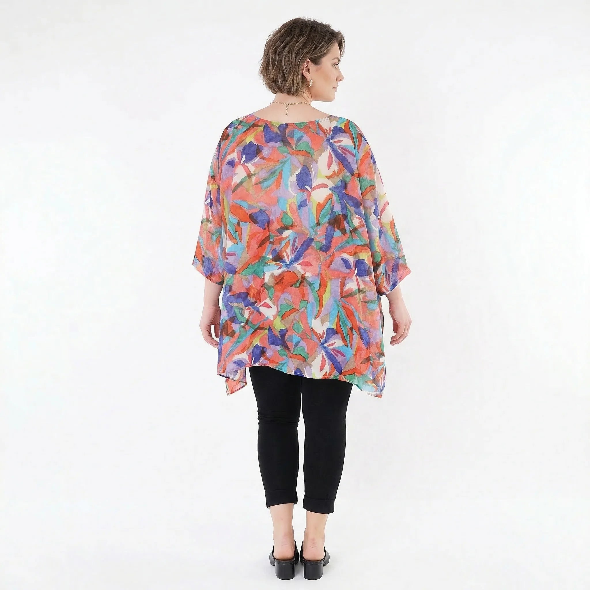 Ausgefallenes Oversize Lagenlook Big Shirt in A-Form mit glattem, weich fließendem Stoff, Mehrfarbig