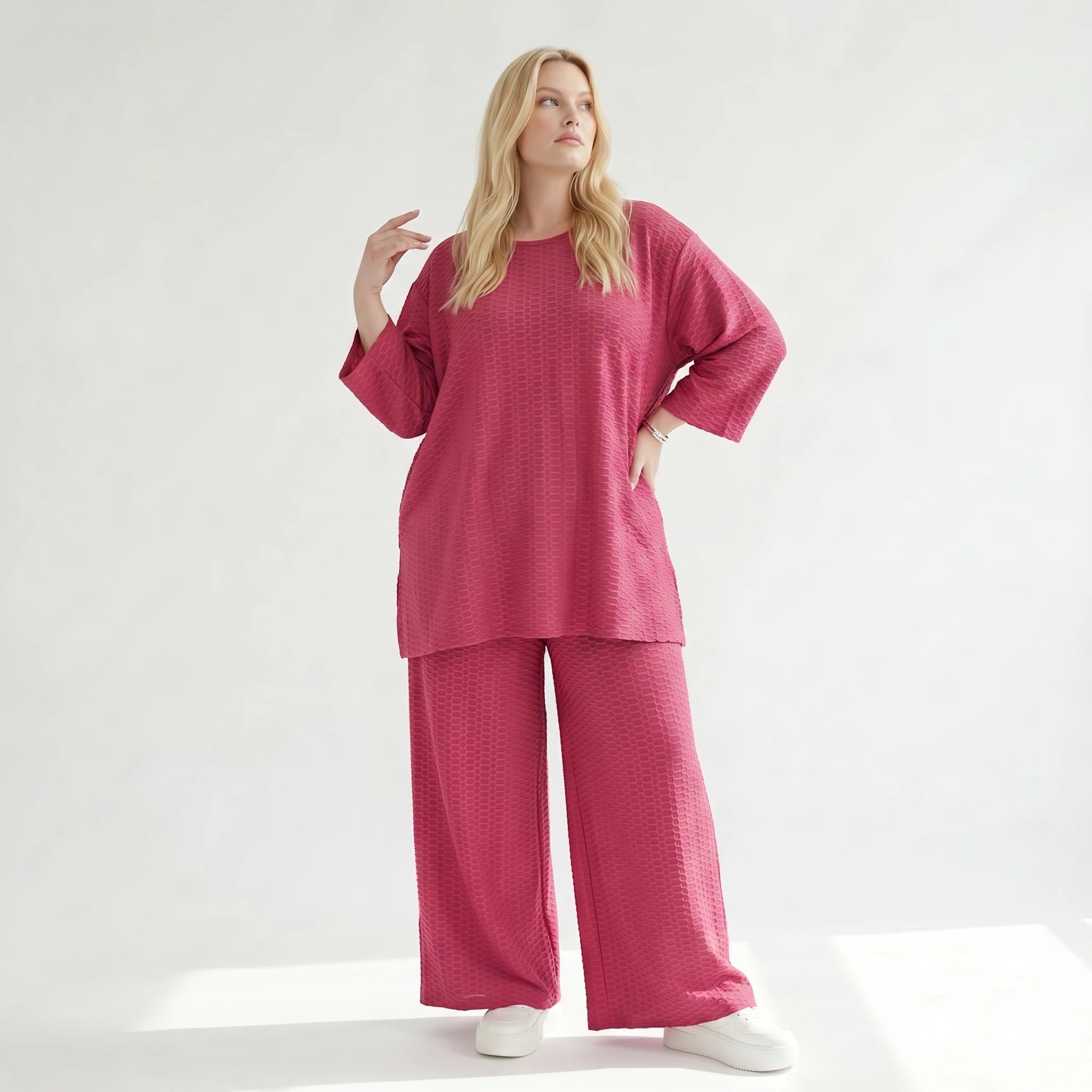 Ausgefallene Palazzo Hose im stilvollen Lagenlook mit weiten Beinen und fließend weicher Struktur, Fuchsia