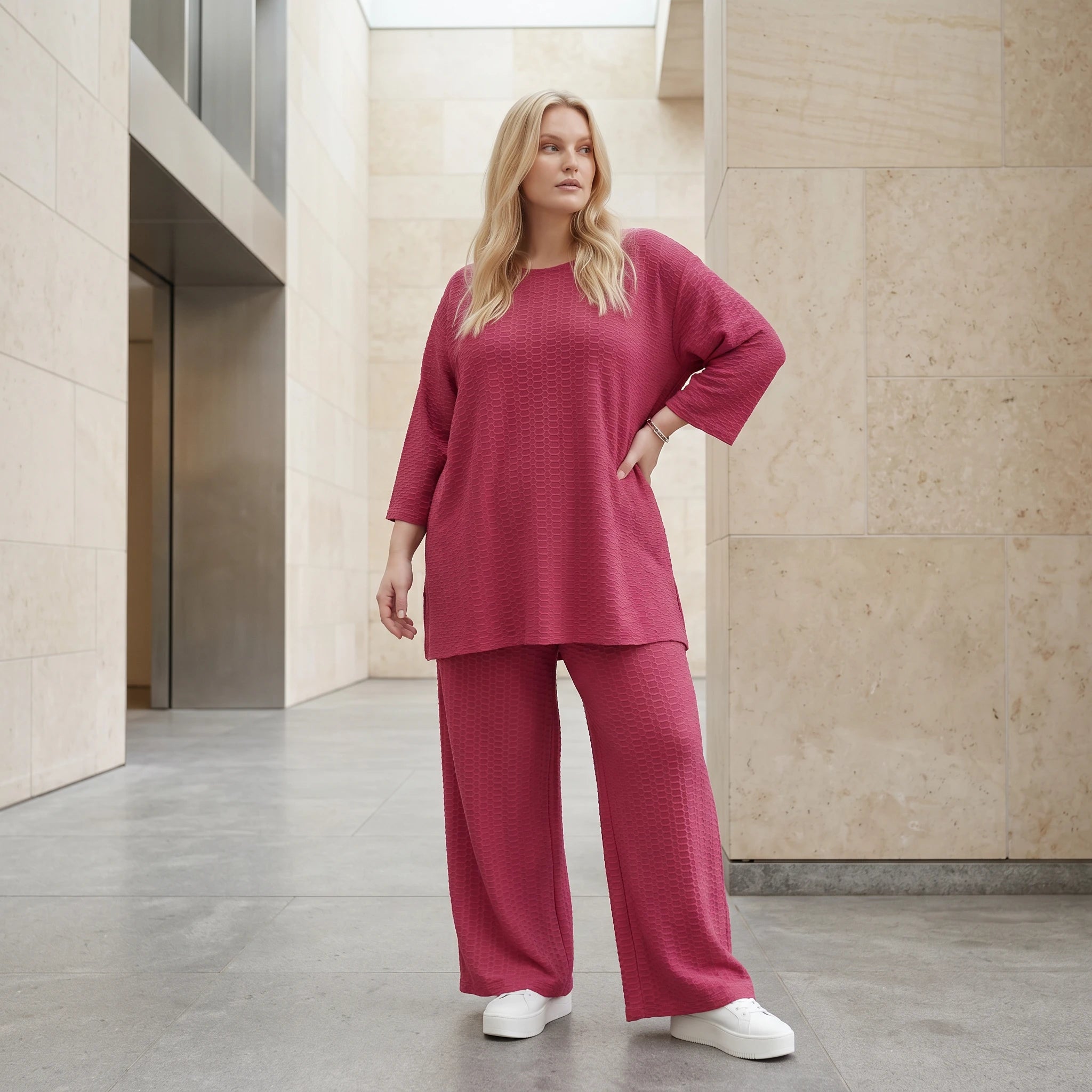 Ausgefallene Palazzo Hose im stilvollen Lagenlook mit weiten Beinen und fließend weicher Struktur, Fuchsia