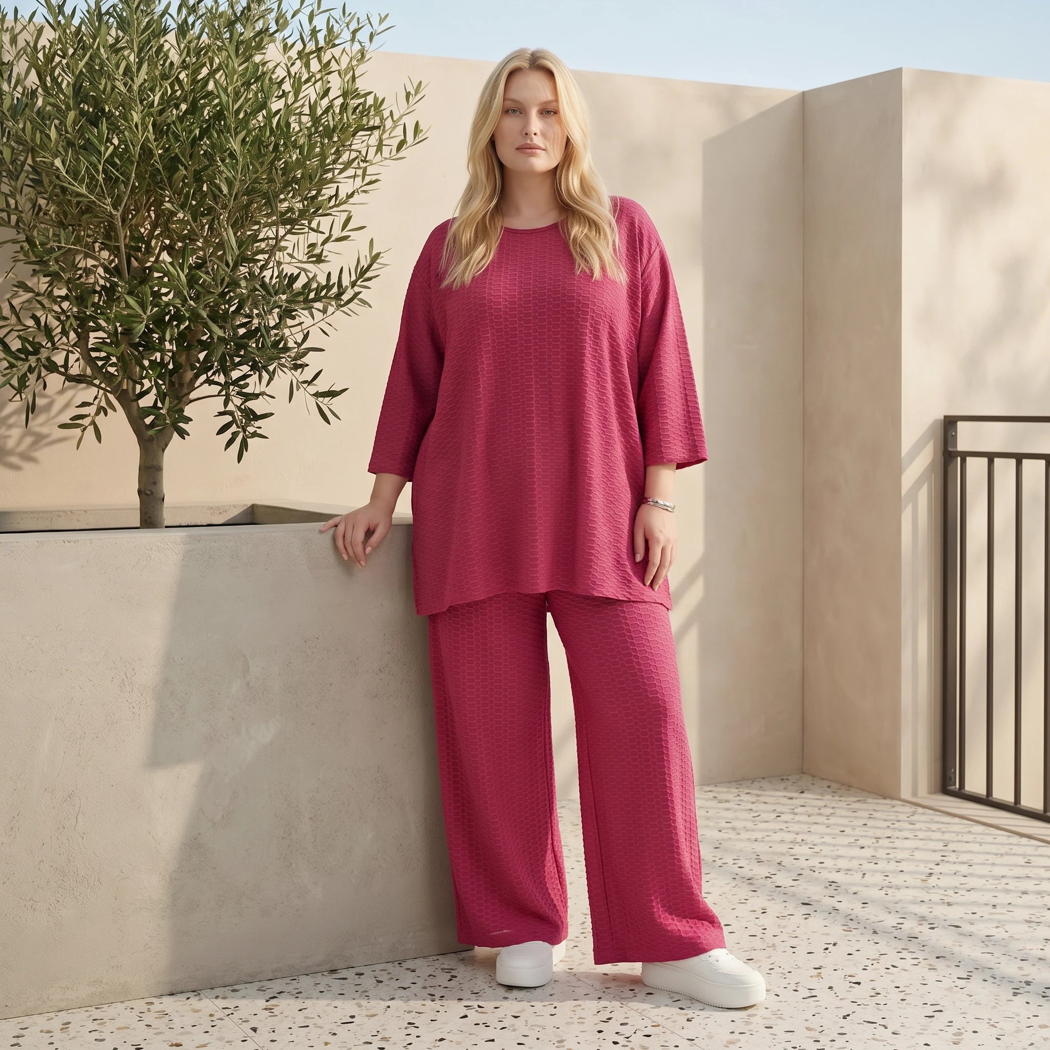 Ausgefallene Palazzo Hose im stilvollen Lagenlook mit weiten Beinen und fließend weicher Struktur, Fuchsia