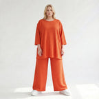 Ausgefallene Palazzo Hose im Lagenlook mit stretchigem Jacquard, weich fließend und leger, Rost