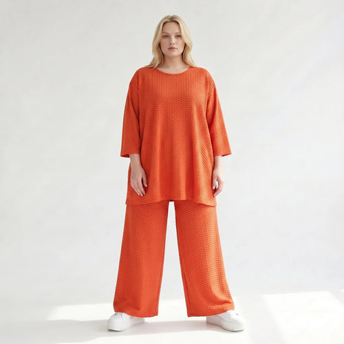 Ausgefallene Palazzo Hose im Lagenlook mit stretchigem Jacquard, weich fließend und leger, Rost