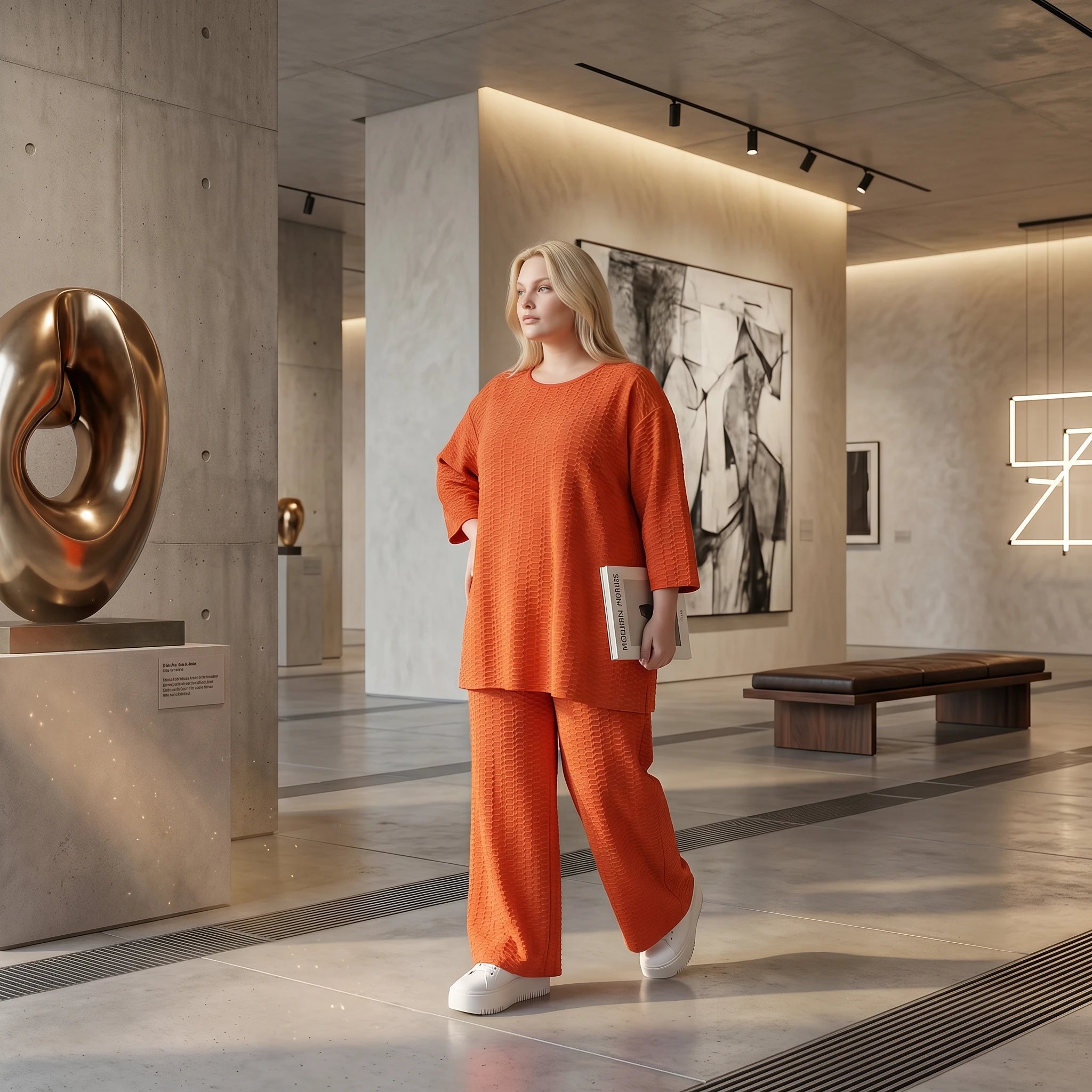 Ausgefallene Palazzo Hose im Lagenlook mit stretchigem Jacquard, weich fließend und leger, Rost