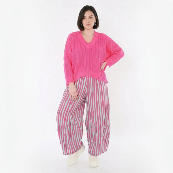 Ballon Hose im lässig zeitlosen Lagenlook mit weitem Bein und luftiger Leinen-Optik, Fuchsia/Mint