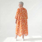 Ausgefallenes Ballonkleid im zeitlosen Lagenlook aus leichter Popeline mit schimmerndem Finish, Orange/Weiß