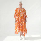 Ausgefallenes Ballonkleid im zeitlosen Lagenlook aus leichter Popeline mit schimmerndem Finish, Orange/Weiß