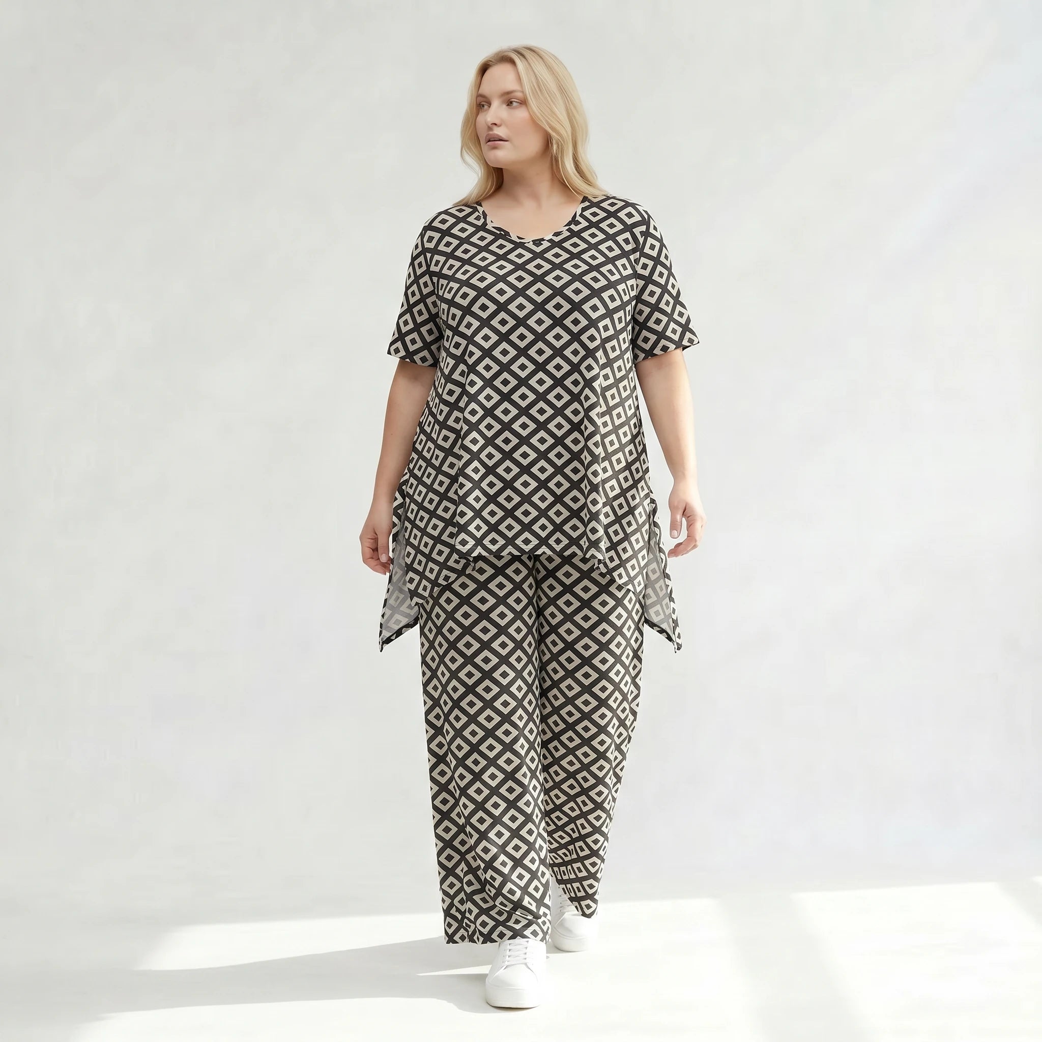 Ausgefallene Palazzo Hose im zeitlosen Lagenlook mit fließend elastischem Stretch Komfort, Schwarz/Weiß