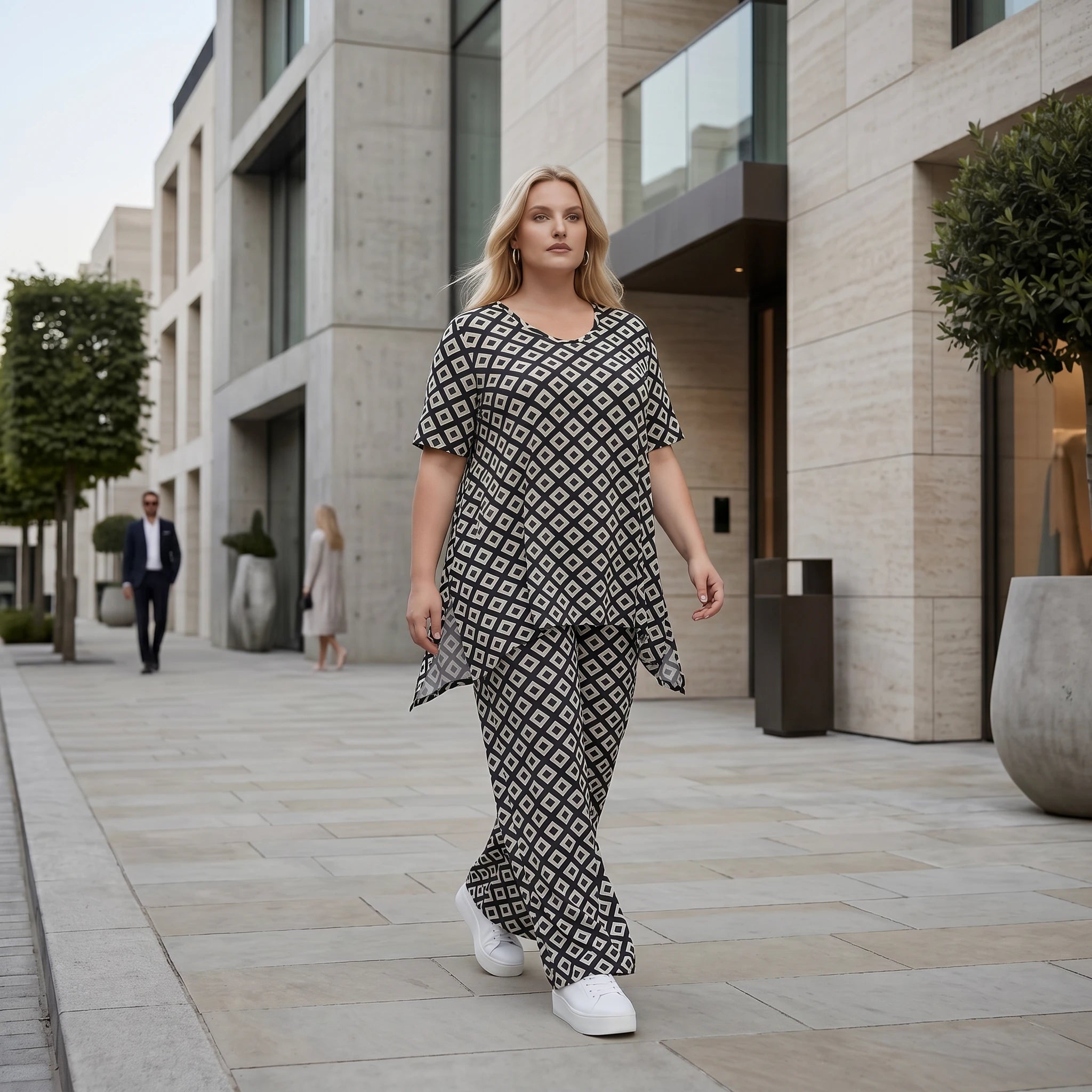 Ausgefallene Palazzo Hose im zeitlosen Lagenlook mit fließend elastischem Stretch Komfort, Schwarz/Weiß