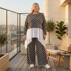 Damen Überwurf Lagenlook Polyester Schwarz/Weiß, Rauten, Langarm, Oversize große Größen – AKH Fashion