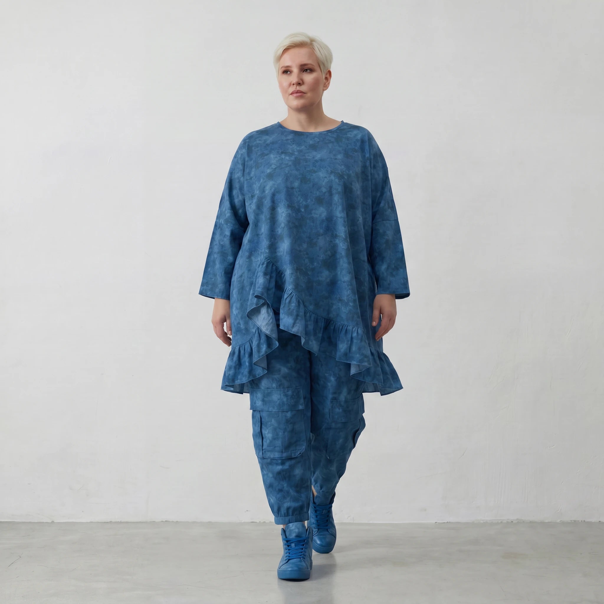 Luftig leichtes Oversize Big Shirt aus feinster Baumwoll Popeline im ausgefallenen Lagenlook, Petrol