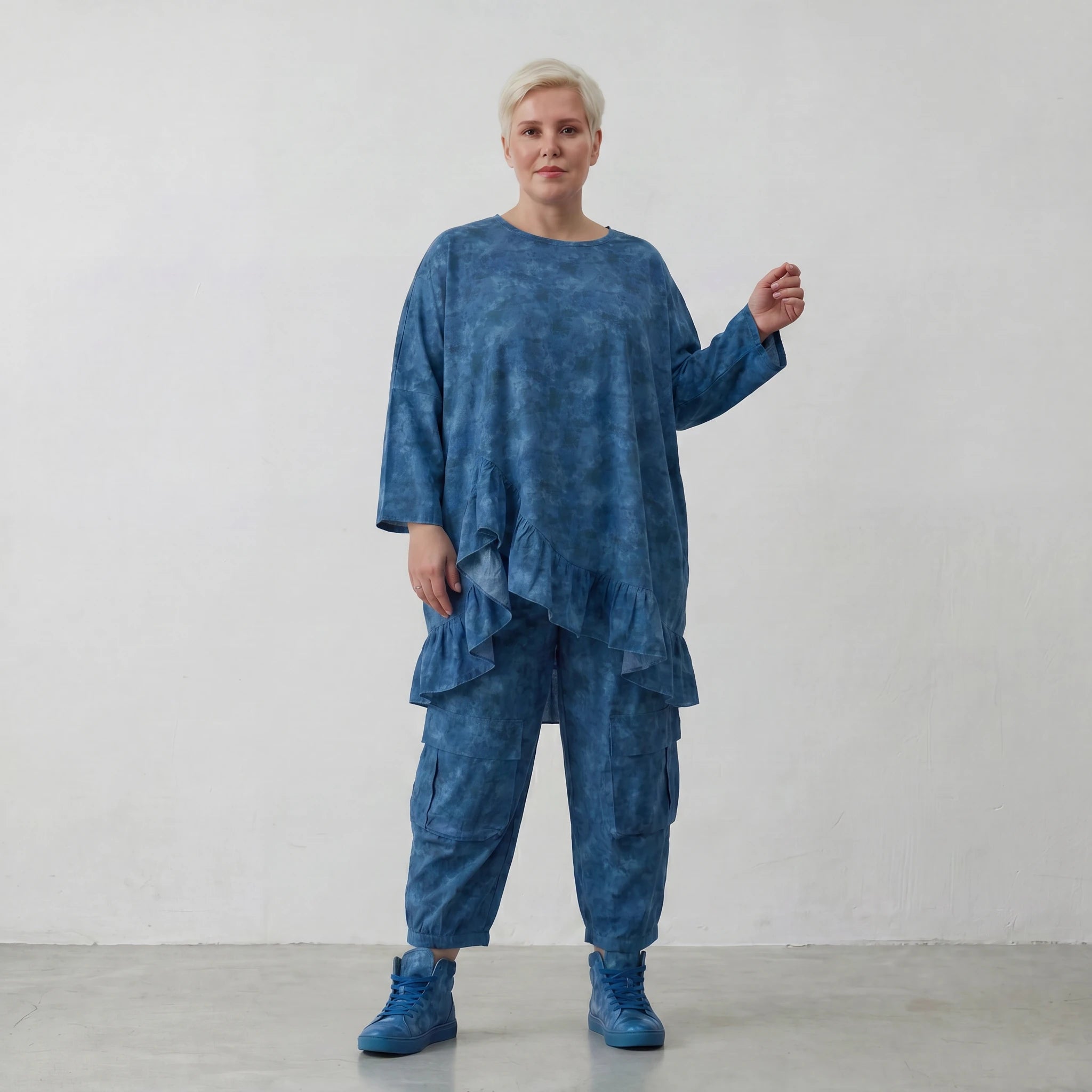 Luftig leichtes Oversize Big Shirt aus feinster Baumwoll Popeline im ausgefallenen Lagenlook, Petrol