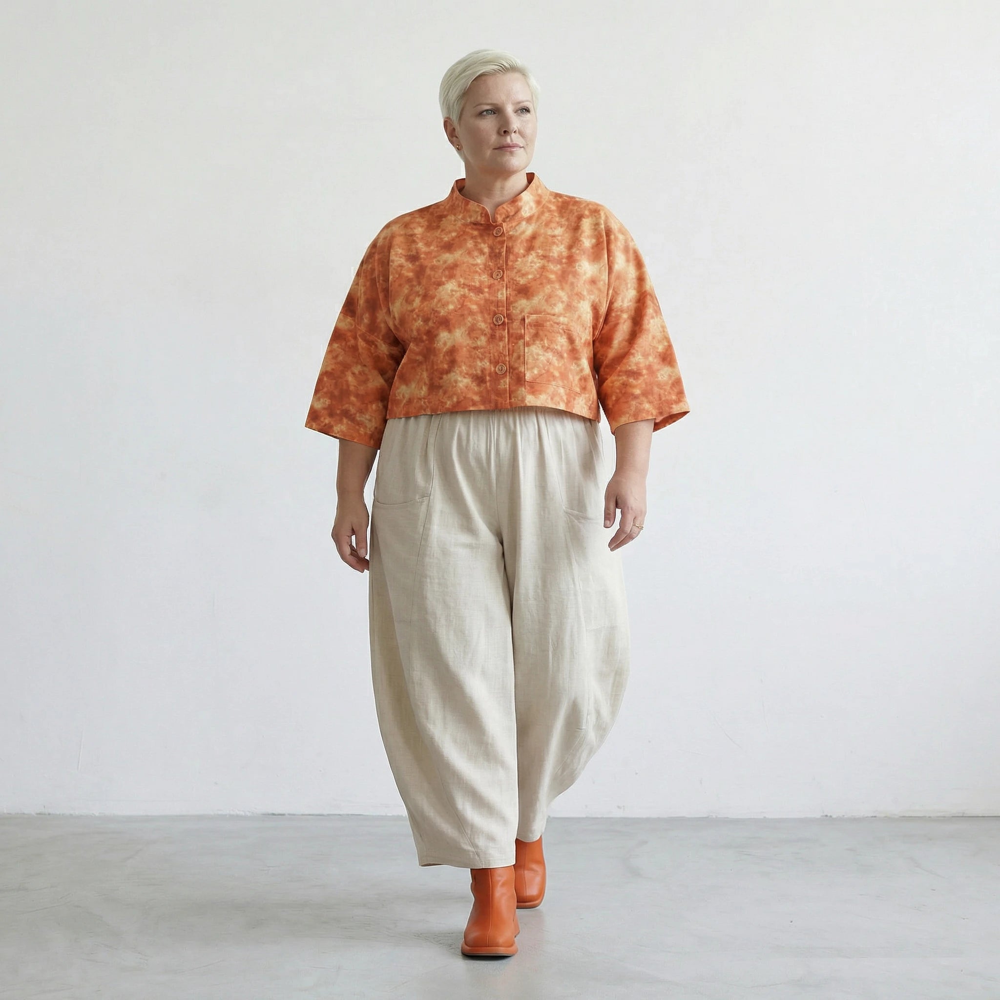 Kastige Oversize Jacke aus leichter feiner Baumwoll Popeline, Lagenlook für stilvolle Outfits, Orange