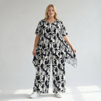 Legeres A-Form Shirt im ausgefallenen Oversize Lagenlook mit fließendem Stretchkomfort, Schwarz/Weiß