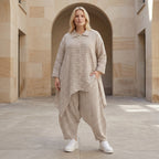 Leicht luftige Oversize Zipfeljacke im ausgefallenen Lagenlook mit Streifen und Taschen, Sand/Weiß