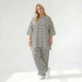 Stilvolle Lagenlook Hose mit weitem Bein Schlitz aus weichem Jersey im angesagten Streifen Design, Weiß/Schwarz