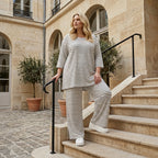 Stilvolle Lagenlook Hose aus weich fließendem Jersey im legeren Oversize Stil mit Streifen, Weiß/Grau