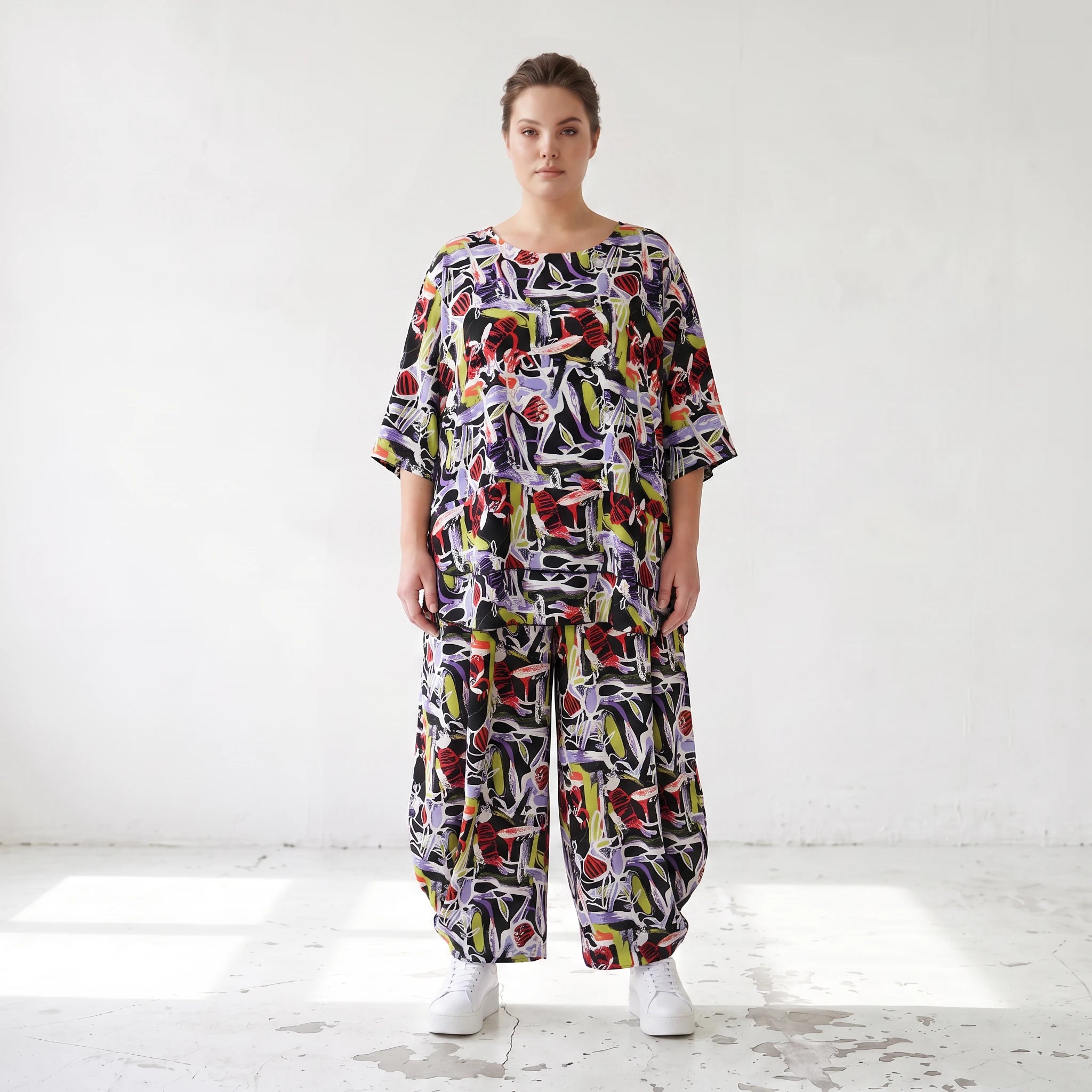Fliessende Ballonhose Oversize Lagenlook in Schwarz Oliv Lila leger zeitlos soft fallend
