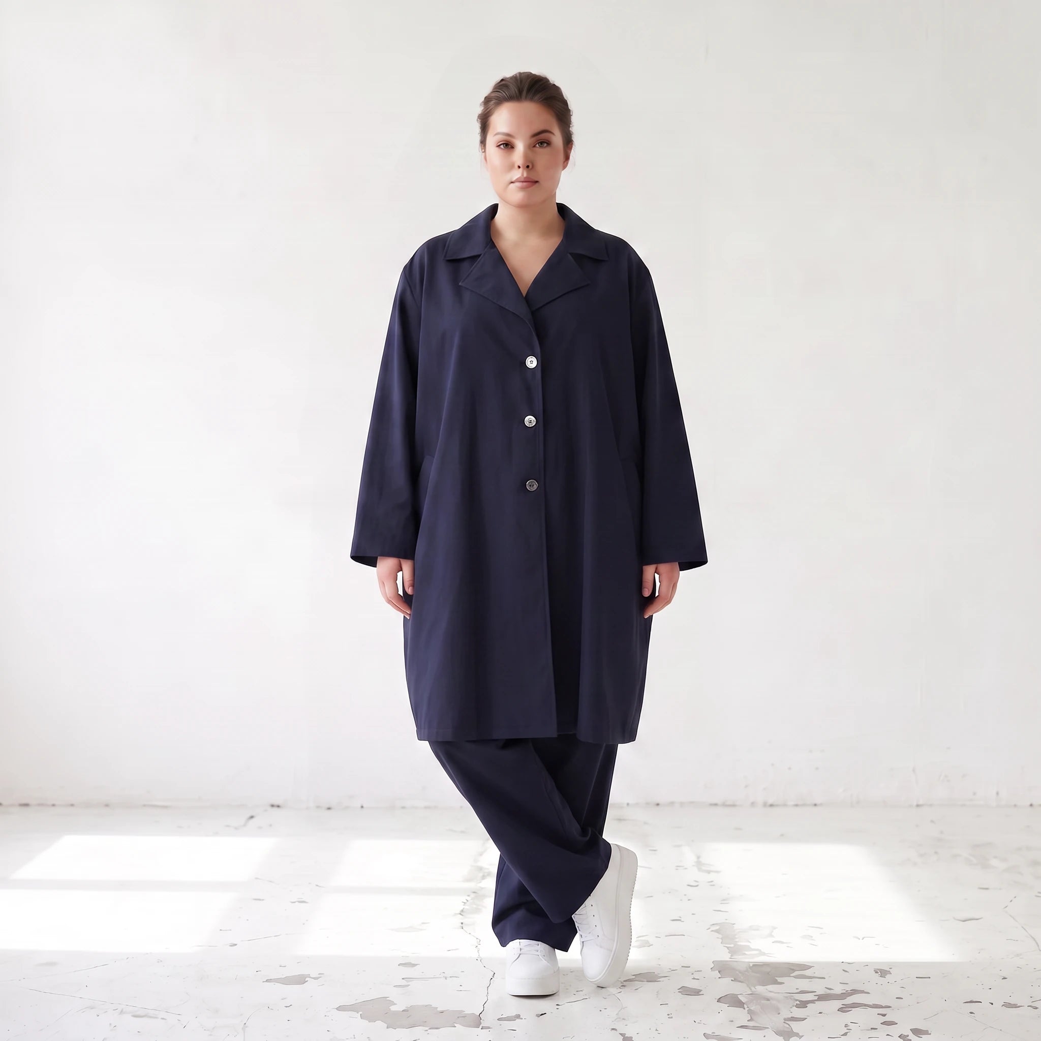 Fliessender Viskosemantel in Marine leger Oversize Lagenlook modern elegant leicht weich