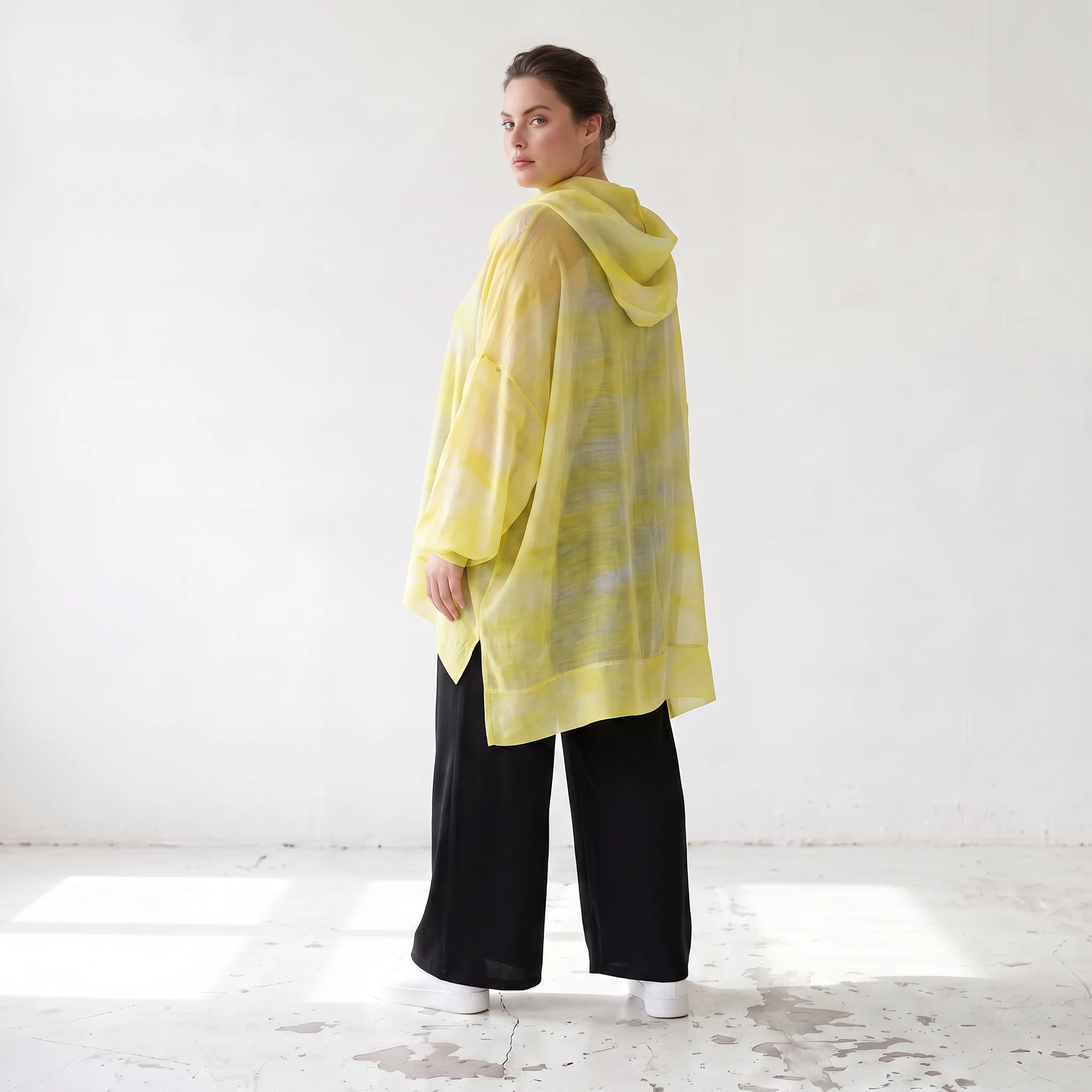 Gelb/Grau Oversize Lagenlook Shirt mit Crashstruktur asymmetrisch leger zeitlos softfeel