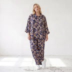 Damen Bluse Lagenlook Viskose Marine/Rose, gerader Schnitt, Langarm, Knopfleiste, Oversize große Größen – AKH Fashion