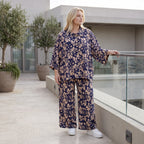 Damen Bluse Lagenlook Viskose Marine/Rose, gerader Schnitt, Langarm, Knopfleiste, Oversize große Größen – AKH Fashion