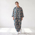 Damen Bluse Lagenlook Viskose Petrol/Rose, gerader Schnitt, Langarm, Knopfleiste, Oversize große Größen – AKH Fashion