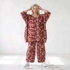 Damen Shirt Lagenlook Viskose Weinrot/Rose, A-Form, Langarm, Taschen, Oversize große Größen – AKH Fashion
