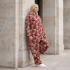 Damen Bluse Lagenlook Viskose Weinrot/Rose, gerader Schnitt, Langarm, Knopfleiste, Oversize große Größen – AKH Fashion