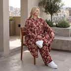 Damen Bluse Lagenlook Viskose Weinrot/Rose, gerader Schnitt, Langarm, Knopfleiste, Oversize große Größen – AKH Fashion