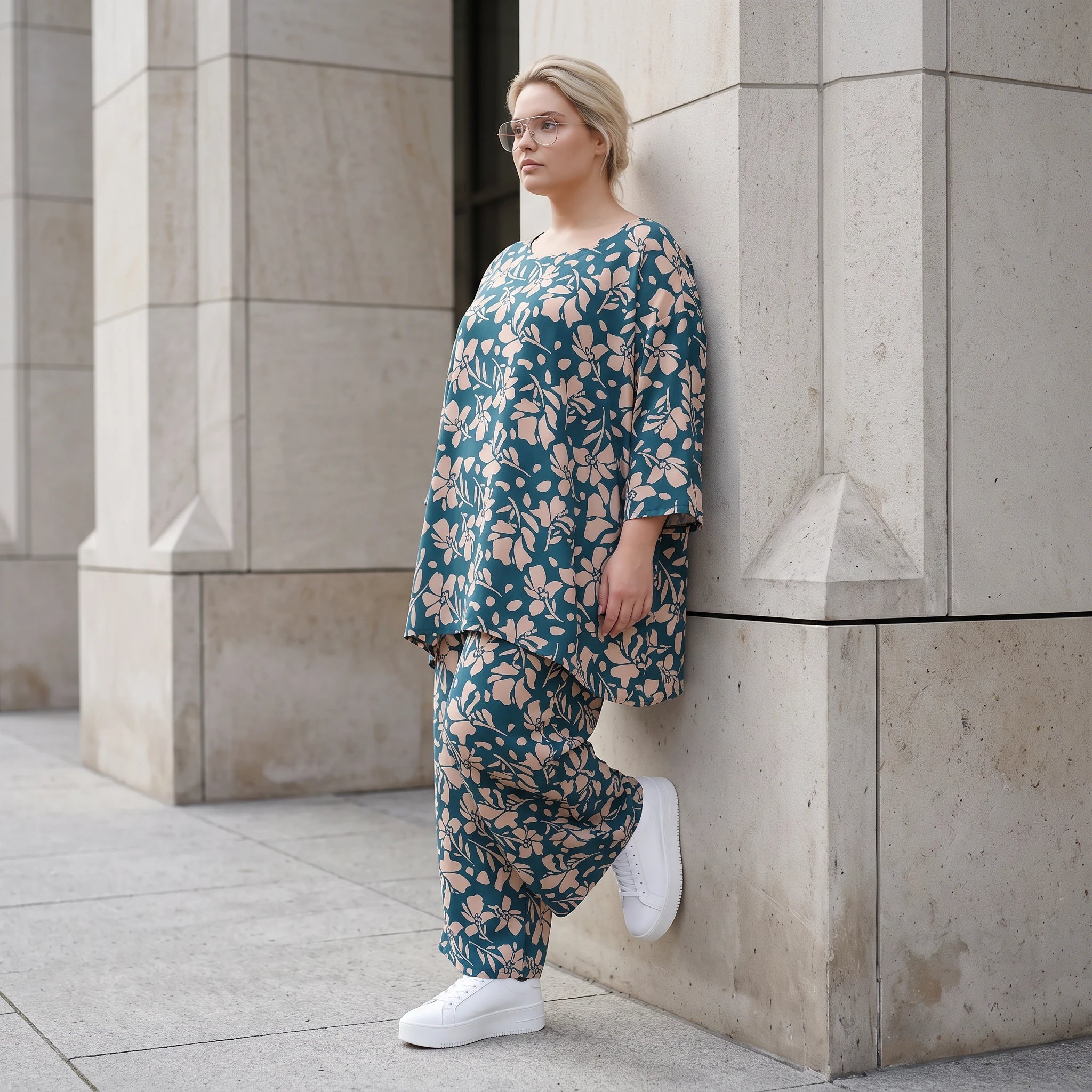 Damen Shirt Lagenlook Viskose Petrol/Rose, A-Form, 3/4-Arm, Oversize große Größen – AKH Fashion