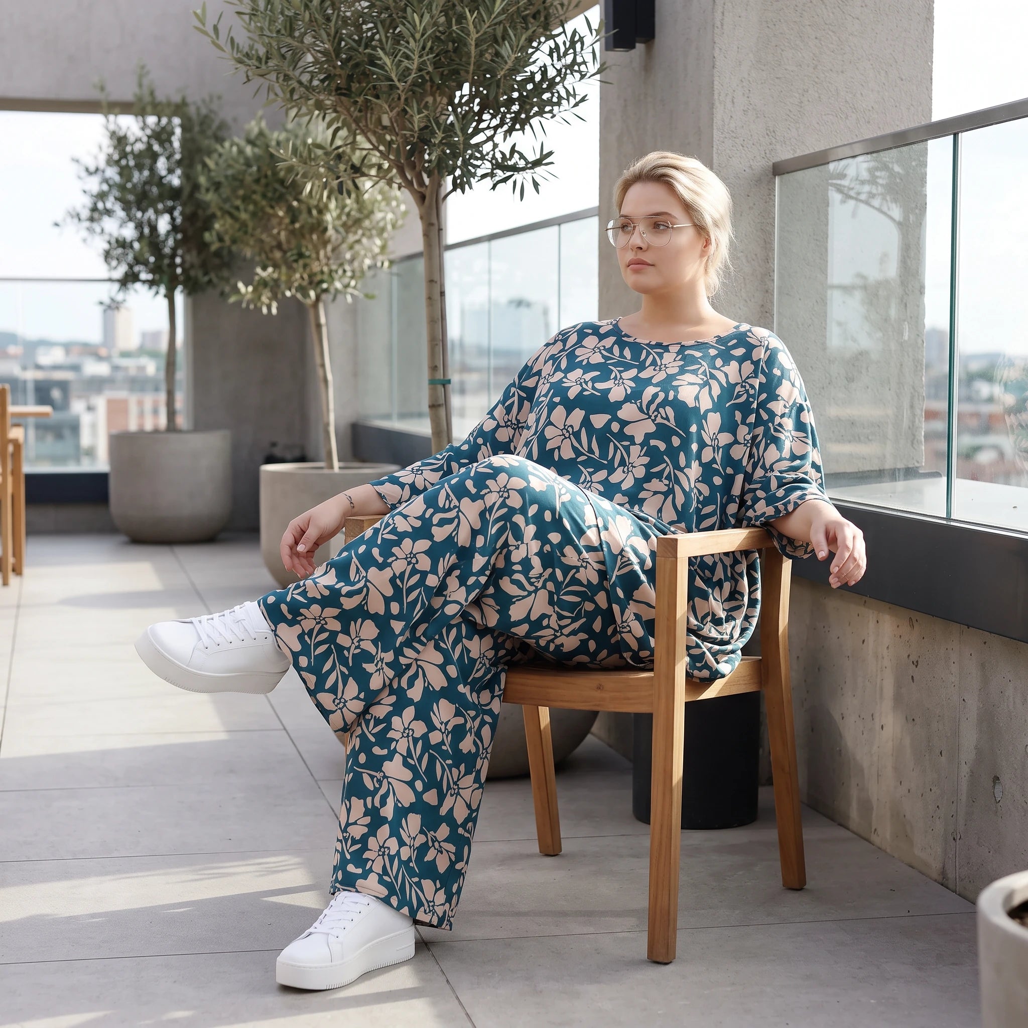 Damen Shirt Lagenlook Viskose Petrol/Rose, A-Form, 3/4-Arm, Oversize große Größen – AKH Fashion