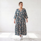 Damen Kleid Lagenlook Viskose Petrol/Rose, A-Form, 3/4-Arm, V-Ausschnitt, Oversize große Größen – AKH Fashion