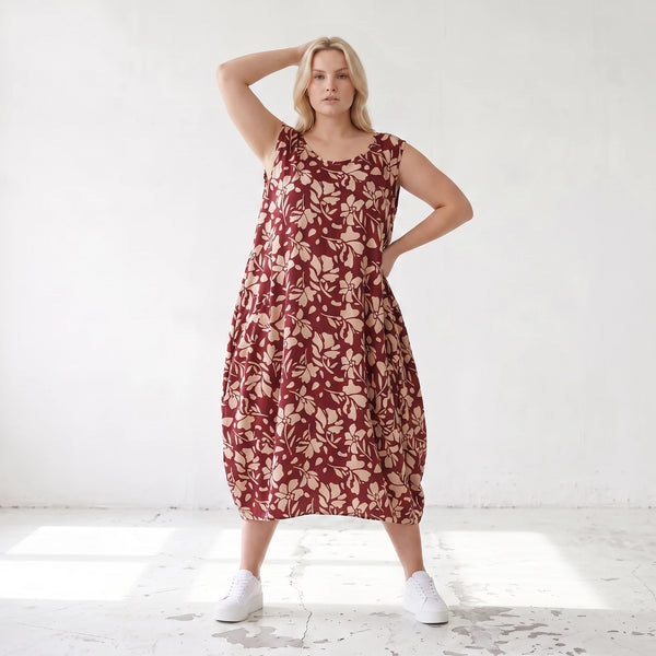Damen Kleid Lagenlook Viskose Weinrot/Rose, Ballonschnitt, ärmellos, Flügeltaschen, Oversize große Größen – AKH Fashion