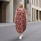 Damen Kleid Lagenlook Viskose Weinrot/Rose, Ballonschnitt, ärmellos, Flügeltaschen, Oversize große Größen – AKH Fashion