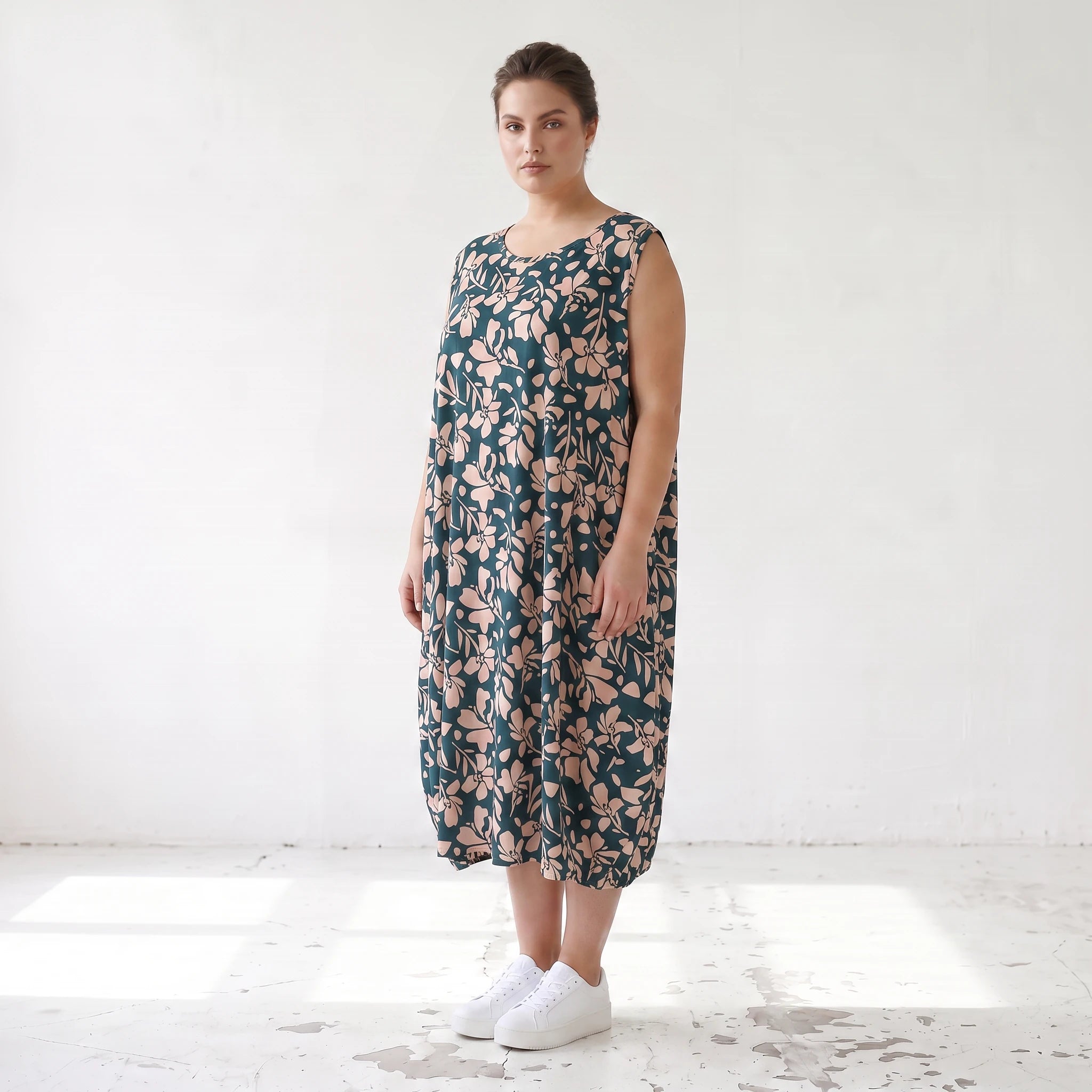 Damen Kleid Lagenlook Viskose Petrol/Rose, Ballonschnitt, ärmellos, Flügeltaschen, Oversize große Größen – AKH Fashion