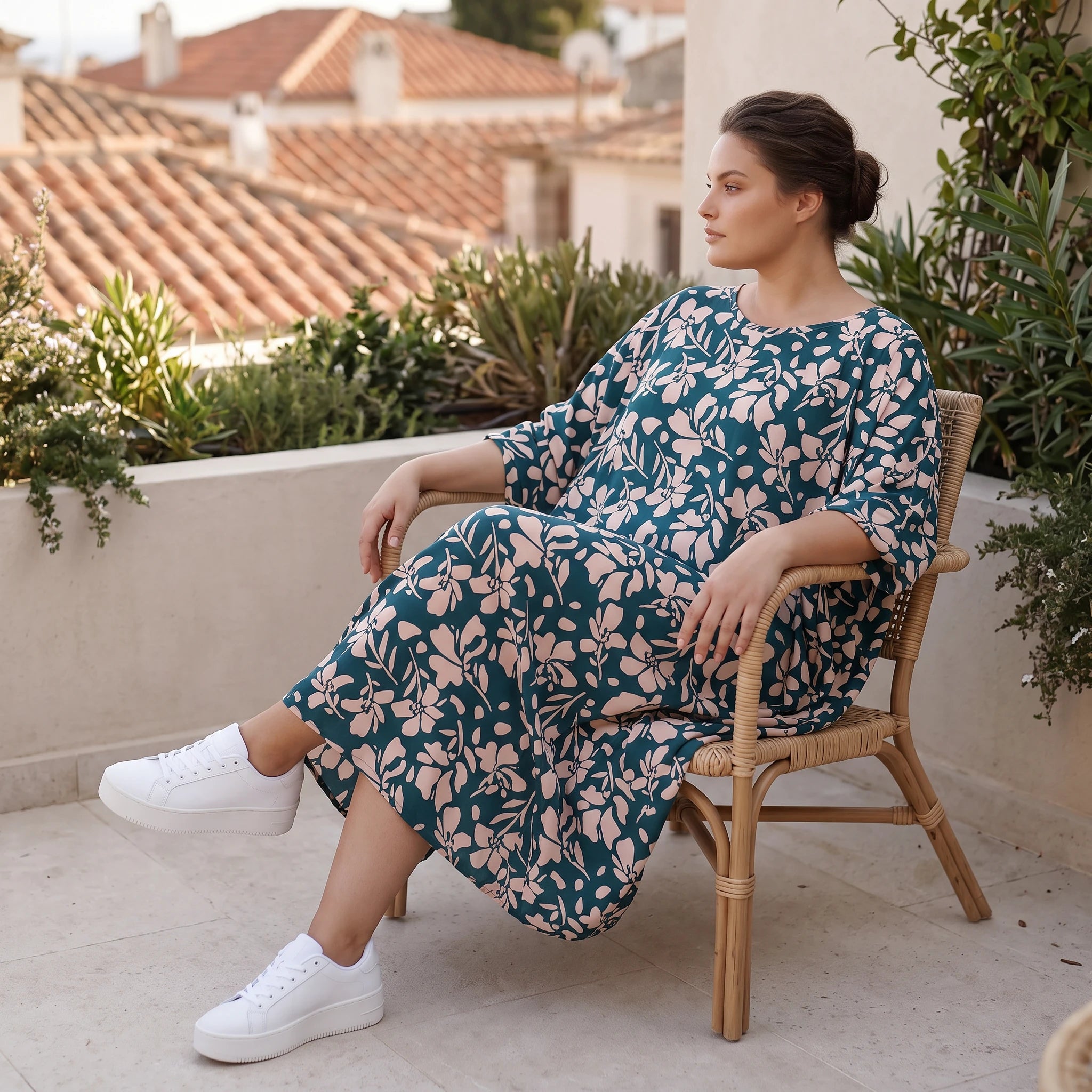 Damen Kleid Lagenlook Viskose Petrol/Rose, Ballonschnitt, ärmellos, Flügeltaschen, Oversize große Größen – AKH Fashion