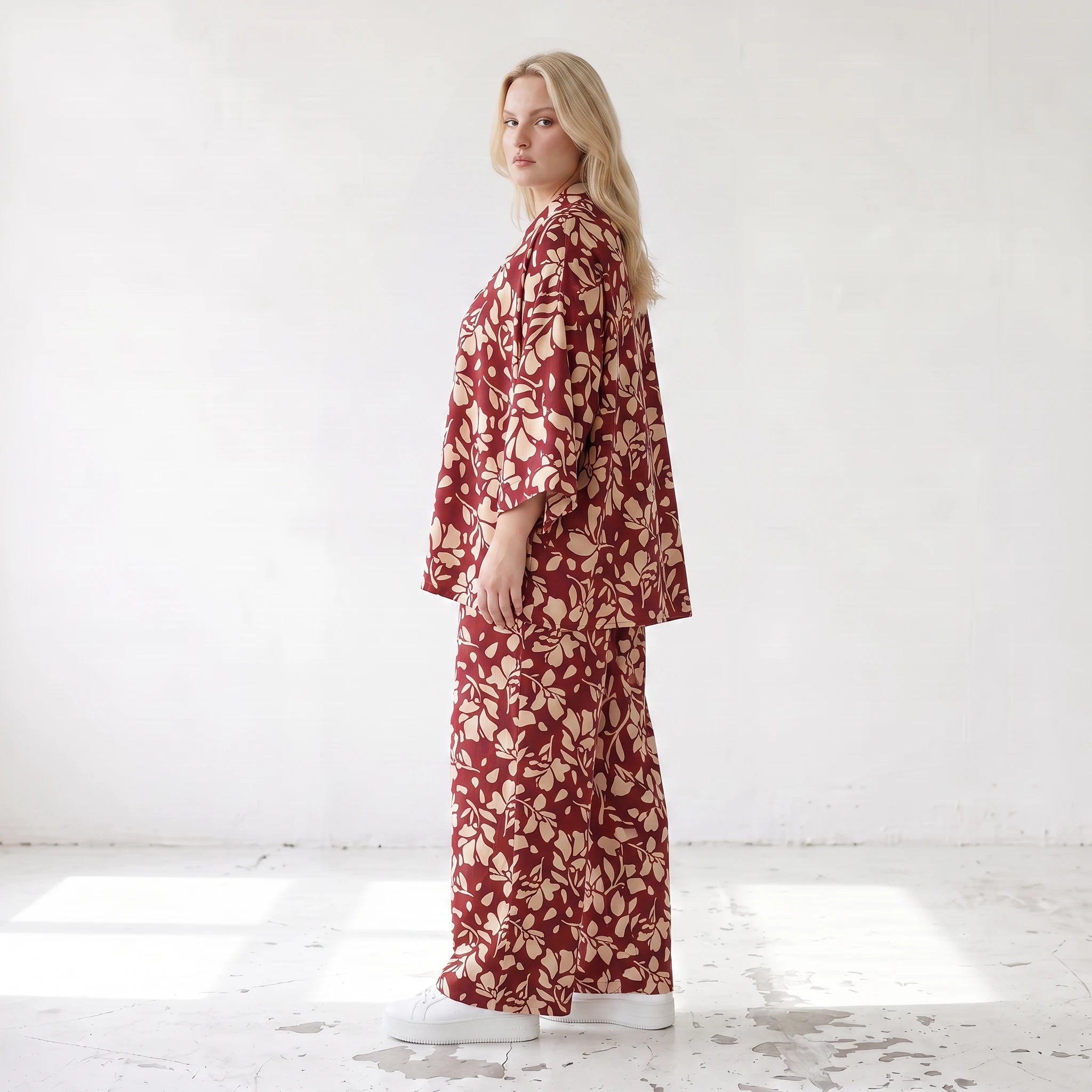 Damen Hose Lagenlook Viskose Weinrot/Rose, Ballonschnitt, Elastikbund, Oversize große Größen – AKH Fashion