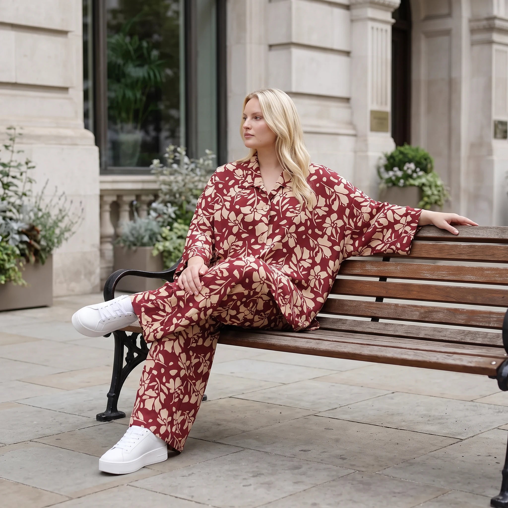 Damen Hose Lagenlook Viskose Weinrot/Rose, Ballonschnitt, Elastikbund, Oversize große Größen – AKH Fashion