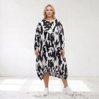 Damen Kleid Lagenlook Baumwolle Schwarz/Weiß, Ballonform, Elastikbund, Oversize große Größen – Funky Diva