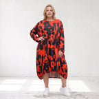 Damen Kleid Lagenlook Baumwolle Rot/Schwarz, Ballonform, Flügeltaschen, Oversize große Größen – Funky Diva