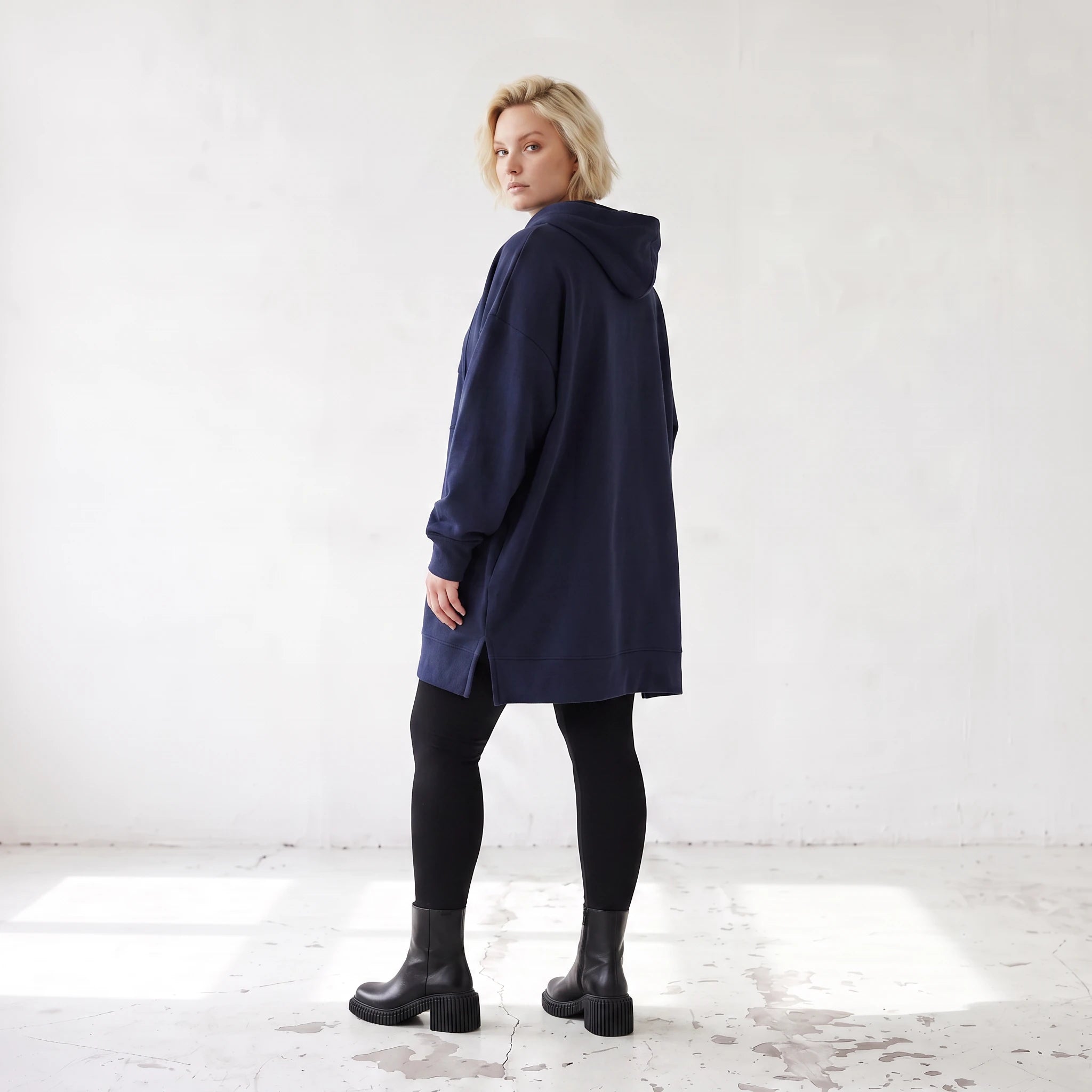 Damen Hoody Lagenlook Baumwolle Blau, gerader Schnitt, Kapuze, Oversize große Größen – Rafay