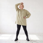 Damen Hoody Lagenlook Baumwolle Beige, gerade Form, Reißverschluss, Oversize große Größen – Rafay