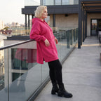 Damen Hoody Lagenlook Baumwolle Pink, gerader Schnitt, Reißverschluss, Oversize große Größen – Rafay